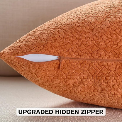 FUTEI Orange Chenille Throw Pillow Covers 20x20 Inch Set of 2,Soft Striped & Diamond Textured Cushion Cases,Modern Home Decor for Couch Living Room