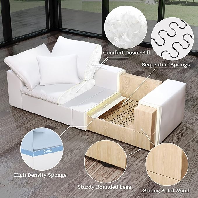 221.6" Oversized Cloud Modular Sectional Sofa,6 Seat Down Filled Sofa,Comfy Deep Seat Couch with Reversible Chaise & Cushions,Couch Cover Washable and Replaceable,White