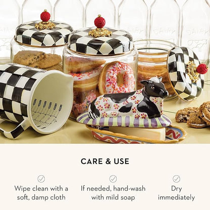 MACKENZIE-CHILDS Courtly Check Kitchen Canister, Decorative Black-and-White Glass Storage Jar with Lid, Small