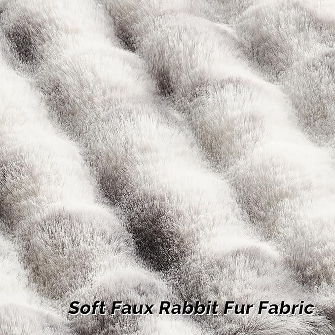 FUTEI Grey White Decorative Throw Pillow Covers 24x24 Inch Set of 2,Soft Fuzzy Faux Rabbit Fur European Cushion Covers with Raised Texture,Neutral Boho Home Decor for Couch Bed Living Room