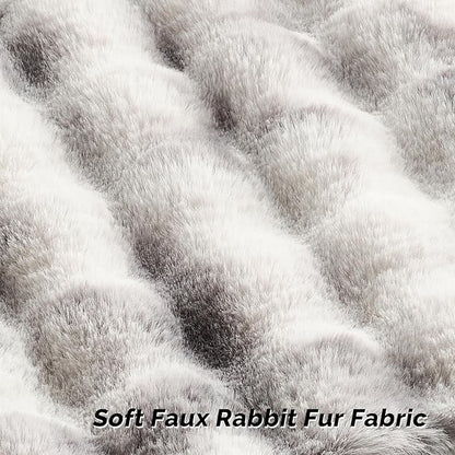 FUTEI Grey White Decorative Throw Pillow Covers 26x26 Inch Set of 2,Soft Fuzzy Faux Rabbit Fur Euro Pillow Shams with Raised Texture,Neutral Boho Home Decor for Couch Bed Living Room
