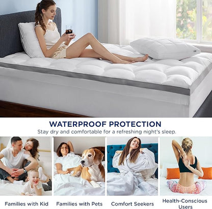 Bedsure 4 Inch Memory Foam Mattress Topper Full Size, Dual Layer 2.5 Inch Gel Memory Foam & 800 GSM Waterproof Pillow Top Cooling Mattress Pad with 8-21 Inch Deep Pocket