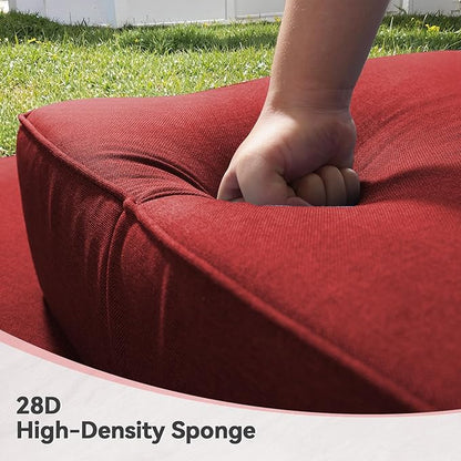 Luxury 6" Outdoor Cushions for Patio Furniture, 24x24x6" Thick Seat Cushion Set of 4, Fade Resistant Couch Chair Replacement Cushions High Density Deep Wicker Chair Cushion w/ Removable Cover, Red