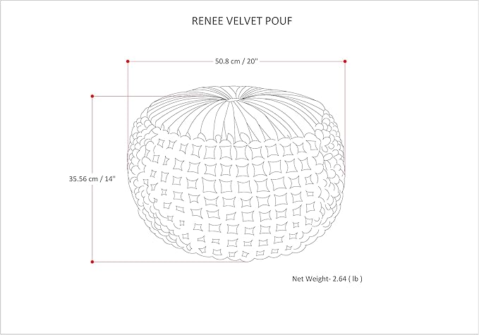 SIMPLIHOME Renee Boho Round Pouf in Teal Velvet Fabric for the Living Room, Bedroom and Kids Room