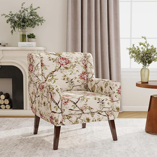 Accent Chair, Modern Fabric Armchair for Living Room, Comfy Upholstered Arm Chair Tufted for Indoor Bedroom Office Room (Pattern Floral)