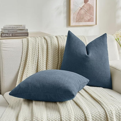 FUTEI Navy Blue Decorative Throw Pillow Covers 26x26 Inch Set of 2,Soft Cozy Wheat Ear Striped Patterns Euro Pillow Shams,Modern Home Decor for Couch Bed Living Room