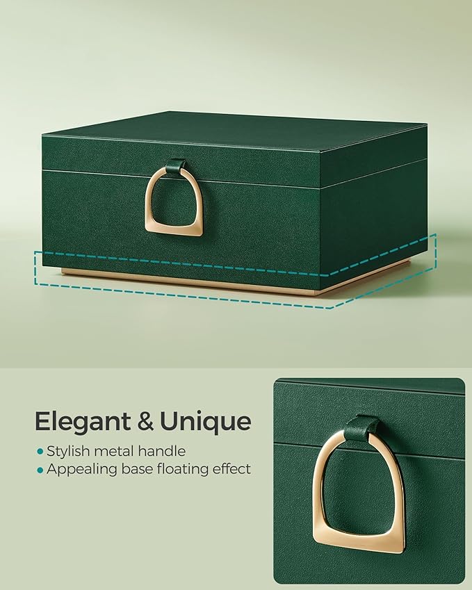 SONGMICS 2-Layer Jewelry Box, Jewelry Organizer with Handle, Removable Jewelry Tray, Jewelry Storage, Floating Effect, 8.1 x 9.4 x 4.3 Inches, Christmas Gift, Forest Green UJBC165C01