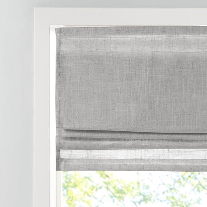 Madison Park Kyler Cordless Roman Shades - Single Panel, Lightweight Linen Blend Fabric, Natural Design, Easy Installation, Light Filtering Window Blind, Bedroom, Living Room Decor 35" W x 64" H Grey