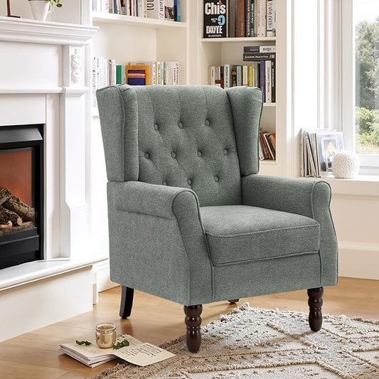 Lumibee High Back Accent Chair,Upholstered Wingback Armchair with Solid Wood Legs for Small Spaces,Comfy Single Sofa Chair for Living Room,Bedroom,Office-Gray