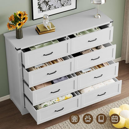 8-Drawer Dresser for Bedroom, Modern Wooden Chest of Drawers with Metal Handles, Anti-Tipping Design, Sturdy and Stable Storage Organizer for Living Room, Entryway, Home Office
