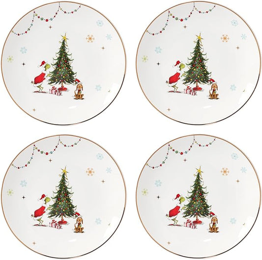 Lenox 895052 Merry Grinchmas Dinner Plates, Set Of 4, Green, 10.75', Christmas Drinkware, Holiday Hosting