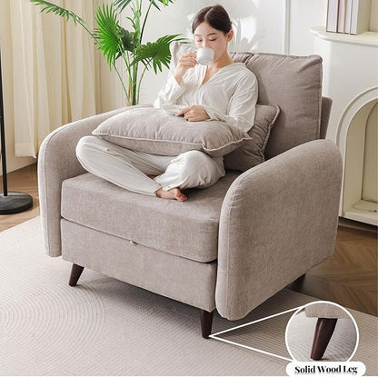 Oversized Accent Chair with Ottoman,All Seats Storage,Comfy Armchair,24.5'' Deep Seat,Upholstered Living Room Chairs,Reading Chair,Lounge Chair for Bedroom,Office,Chenille,Khaki