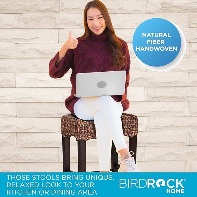 BIRDROCK HOME Seagrass Backless Counter Stools - Handwoven with Natural Fibers & Mahogany Wood Frame, Fully Assembled Seating for Indoor & Outdoor Use, for Kitchen or Dining Area - Espresso (1)