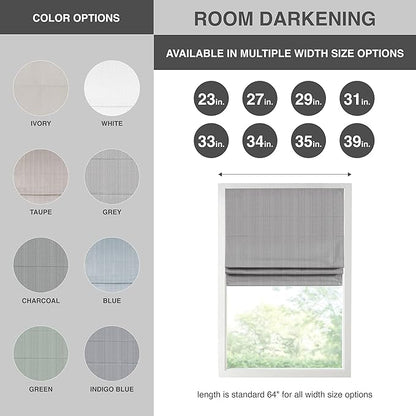 Madison Park Galen Cordless Roman Shade, 23"W x 64"H, Sheen Grey – Room Darkening, Thermal Insulated, Energy Efficient Window Blind with Subtle Sheen Basketweave Fabric for Privacy