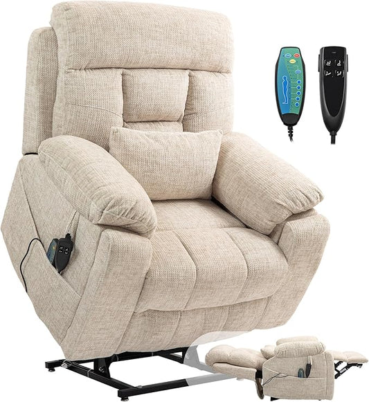 Power Lift Chair Lay Flat Recliner Infinite Position Electric Dual Motor Stand Up Lift Chair with Massage and Heat for Adults,Heavy Duty Recliners with 2 Remote Controls and Two Cup Holders