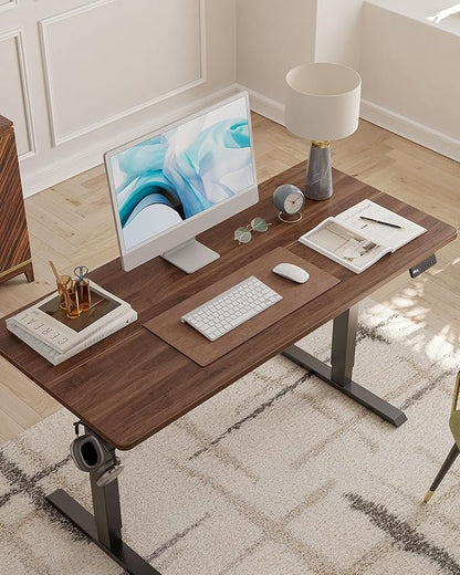 CubiCubi Height Adjustable Electric Standing Desk, 63 x 28 Inches Sit Stand up Desk, Large Memory Computer Home Office Desk with Two-Piece Desktop (Black Walnut)