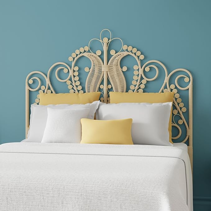 KOUBOO Peacock Rattan Headboard, Full Size, Natural Color