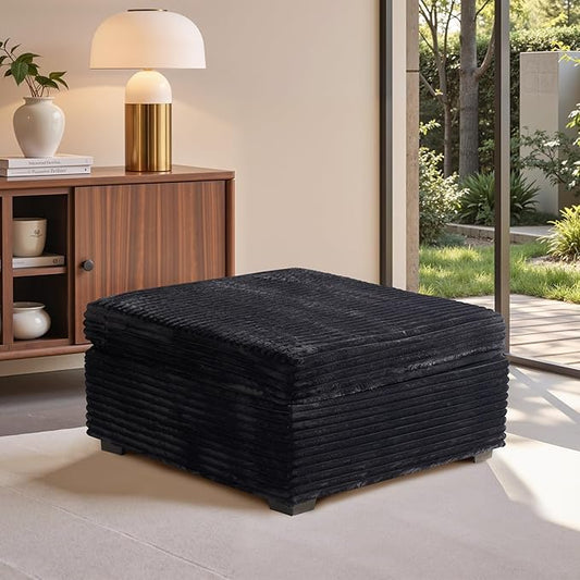 32.7'' Ottoman for Modular Sectional Sofa, Deep Seat Upholstered Footstool for Sofas Set, L/U/V Shaped Plush Corduroy Cloud Couch for Living Room Apartment, Black