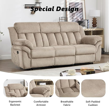 CANMOV Recliner Sofa Set, Manual Reclining Sofa with Overstuffed Armrest for Living Room,Bedroom Furniture,Office,3 Seat Light Brown