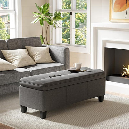 JUMMICO 47 Inches Storage Ottoman with Legs, End of Bed Bench, Foot Rest for Couch, for Living Room, Bedroom, Entryway, 17.3" D x 47.2" W x 18.5" H, Easy Assembly (Dark Gray)
