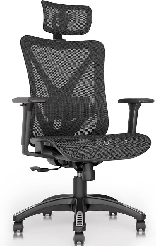 ELABEST T23 Ergonomic Office Chair with 2D Lumbar Support & 3D Headrest, High Back Mesh Swivel Chair with Adjustable 3D Armrests, Breathable Computer Desk Chair for Long Hour Sitting (Graphite Black)