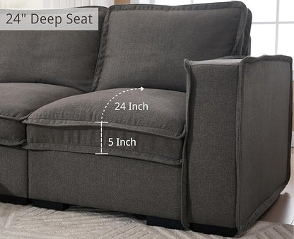 EALSON 93 Inch Modular Sectional Sofa Modern Comfy 3-Seater Couch Sofa Linen Fabric Upholstered Cloud Couches with 24" Deep Seat and Wooden Legs for Bedroom/Living Room/Office, Grey