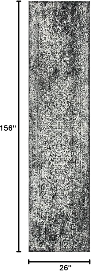 SAFAVIEH Evoke Collection 2'2" x 13' Black / Grey EVK256R Oriental Distressed Non-Shedding Living Room Bedroom Runner Rug