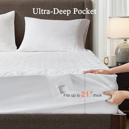 Beautyrest Cotton Heated Mattress Pad - Bed Warmer with 20 Heat Settings Controller, Auto Shut Off Timer, All Around Elastic Deep Pocket, UL Certified, Machine Washable, White Full