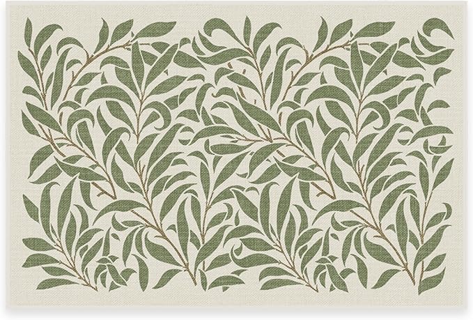 RUGGABLE x Morris & Co Washable Area Rug– Pure Willow Boughs Green 2x3, Stain-Resistant, Non-Slip –Small Machine Washable Rugs for Living Room, Bedroom, Hallway, Entryway & Bathroom–with Standard Pad