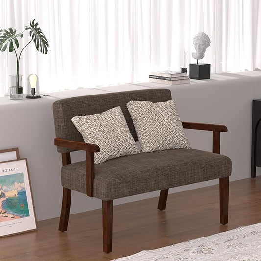 Accent Chair 2 Seat, Arm Chairs with Soft Seat and Armrests for Living Room, Love seat for Dining, Reading, and Waiting Rooms (Brown)