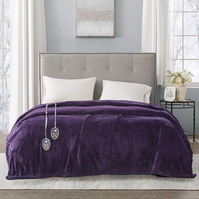 Beautyrest Heated Electric Blanket for Cold Weather, Fast Heating Heated Blanket, Auto Shut Off, Virtually Zero EMF, Multi Heat Setting, UL Certified, Purple King (90 inx100 in)