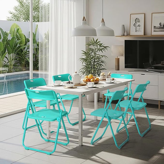 Karl home 6 Pcs Folding Chair, 300LBS Lightweight Foldable Plastic Chair, Reinforced Metal Frame Easy to Fold & Store for Indoor & Outdoor, Wedding, Party, Meeting Room, Patio and Garden, Mint Green