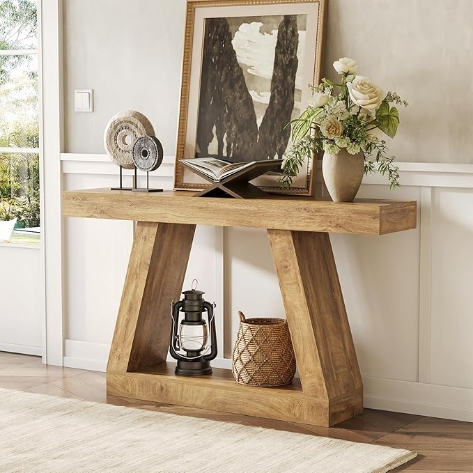 LITTLE TREE 55-Inch Sofa Table with Storage, Farmhouse Console Table for Home, Rectangular Wooden Entryway Furniture for Living Room, Bedroom, Office, Hallway, Oak