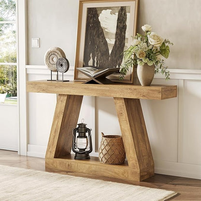 LITTLE TREE 55-Inch Sofa Table with Storage, Farmhouse Console Table for Home, Rectangular Wooden Entryway Furniture for Living Room, Bedroom, Office, Hallway, Oak