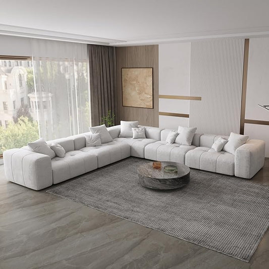 WJShome Oversized Modular Sectional Sofa, V Shaped Couch with Ottoman,Sectional Couches for Living Room,Large Linen Deep Seat with Pillow Couches for Home,Spacious Space,White