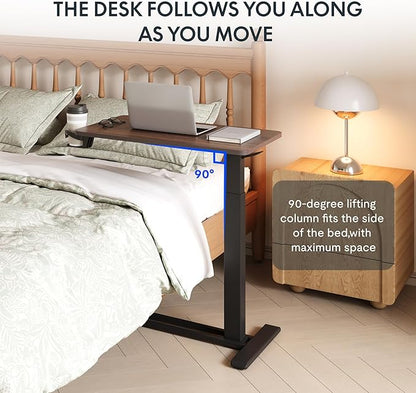 FLEXISPOT Adjustable C Table with Wheels, Mobile Snack Side End Table Sofa Couch Bedside Table Laptop Rolling Cart TV Tray Night Stand for Small Space Side Table(31.5" W x 17.7" D,Rustic Brown)
