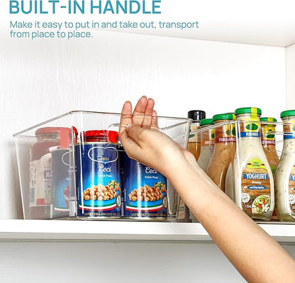 Vtopmart Clear Plastic Pantry Organizer Bins, 6 PCS Food Storage Bins with Handle for Refrigerator, Fridge, Cabinet, Kitchen, Countertops, Cupboard, Freezer Organization and Storage, BPA Free, Large