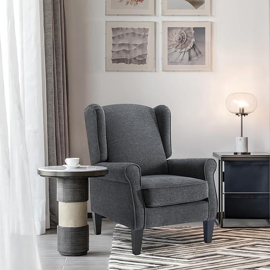 Dark Grey Accent Chairs, Modern Living Room Single Wingback Sofachair, Classic Bedroom High Back Reading Seats, Bussiness Upholstered Arm Chairs for Office, Guest Room
