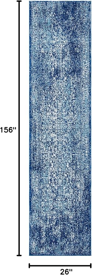 SAFAVIEH Evoke Collection 2'2" x 13' Navy/Ivory EVK256A Oriental Distressed Non-Shedding Living Room Bedroom Runner Rug
