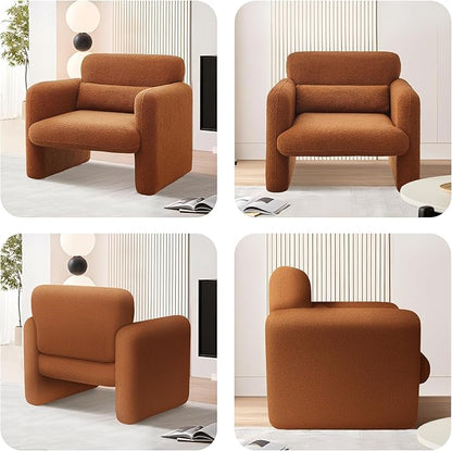 Modern Accent Single Sofa Chair with Arms, Lamb Fabric Upholstered Comfy Reading Arm Chair for Bedroom, Living Room-Beige