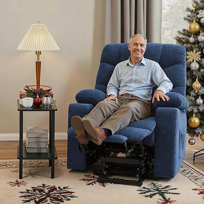 MCombo Power Lift Recliner Chair with Extended Footrest for Elderly People, Fabric 7283 (Navy Blue, Large)