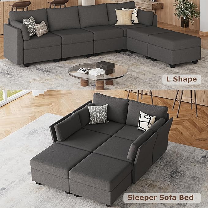 114.17" Modular Sectional Sofa, 6 Seat Sectional Couches with Storage, Memory Foam, Convertible Modular Couch for Living Room, U Shaped Comfy Modular Sofa with Chaise, Dark Grey