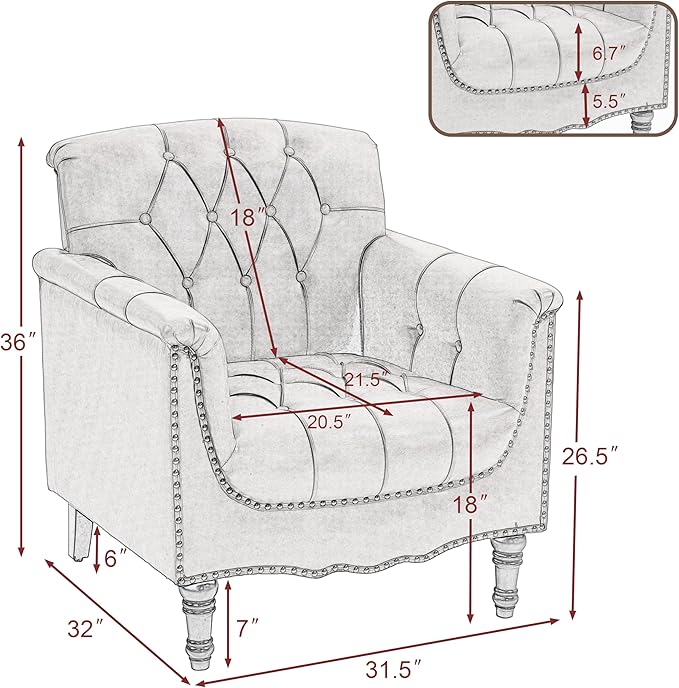 UIXE Brown Accent Chair for Living Room, Faux Leather Tufted Arm Chair Retro Upholstered Club Armchair for Bedroom