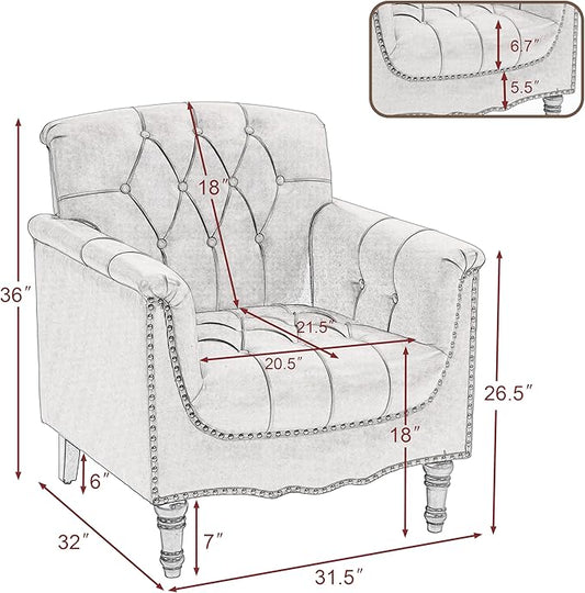 Pia Ricco Modern Tufted Accent Chair, Single Faux Leather Armchair with Nailhead Trim & Wood Legs, Comfortable Upholstered Seat for Living Room, Office - Wine Red