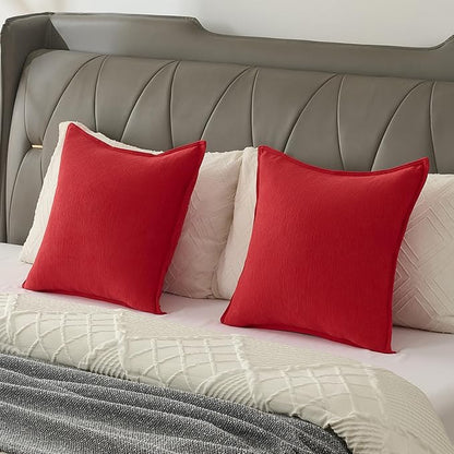 FUTEI Christmas Red Chenille Throw Pillow Covers 18x18 Inch Set of 2,Edges Double-Stitched Cushion Cases,Modern Home Decor for Couch Living Room