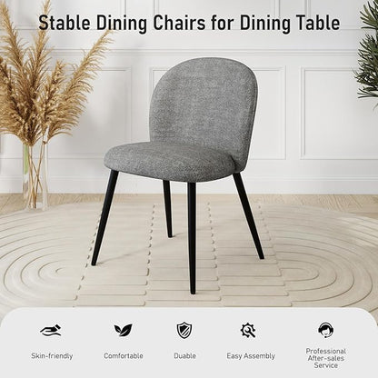 Upholstered Dining Chairs Set of 2, Modern Kitchen Side Chair with Padded Seat Comfortable Chenille Fabric Study Black Matel Legs,Desk Chair with Back for Dining Rooms, Gray