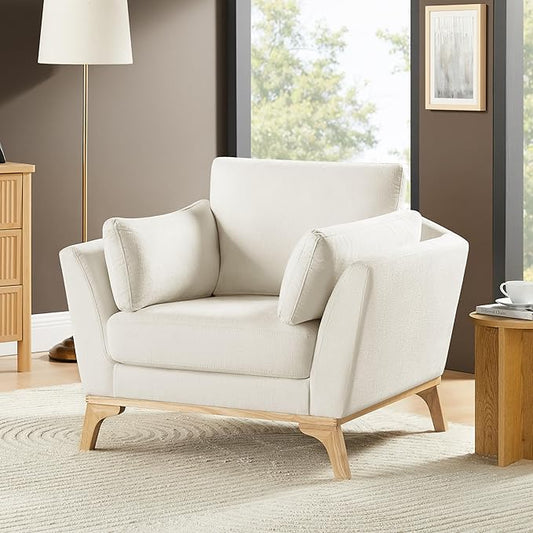 VANOMi Large-Sized Accent Chair, Thick Cushion Bedroom Reading Chair, Comfortable Living Room Single Sofa, Chenille White