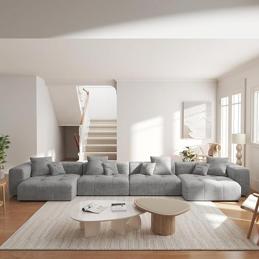 WJShome 183" Oversized Modular Sectional Sofa, U Shaped Couch with Ottoman,Sectional Couches for Living Room,Large Linen Deep Seat with Pillow Couches for Home,Spacious Space,Gray