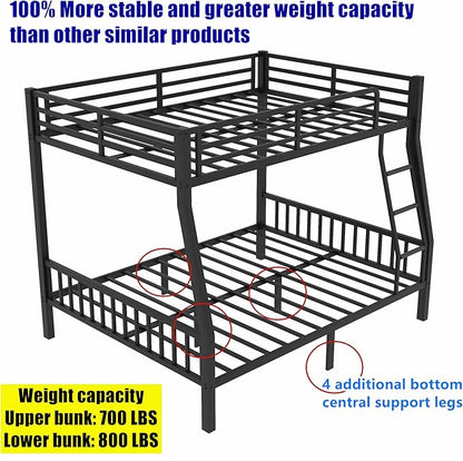 Stronger & Higher Quality Heavy Duty Steel Bunk Bed Full XL Over Queen Size Bunkbed, Thickened Safer More Stable Metal Queen Bunk Bed Frame (Faster Assembly) (Full XL Over Queen)