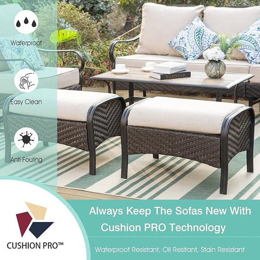 MFSTUDIO Outdoor Patio Furniture Set, 5 PCS Metal Patio Conversation Sets for 7, Modern Patio Sectional Set with High Back 3-Seat Sofa, Loveseat, 2 Fixed Sofa Chairs, 1 Coffee Table